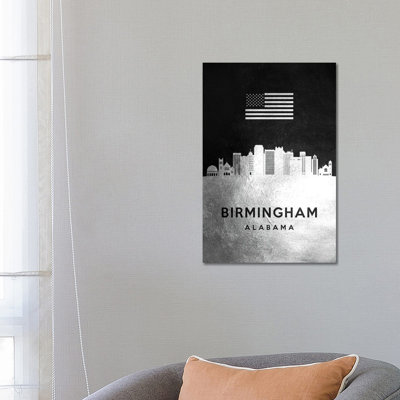Birmingham Alabama Silver Skyline by Adrian Baldovino - Wrapped Canvas Print
