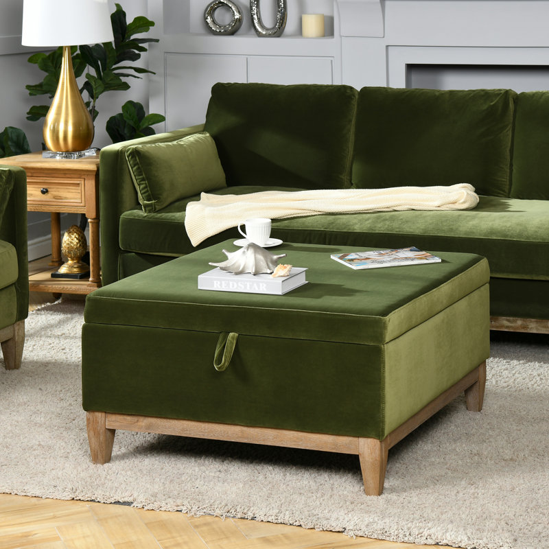 Repose-pieds avec rangement Pera, Velours vert olive