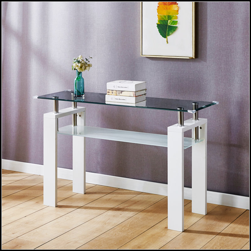 Console moderne en bois aggloméré avec plateau en verre trempé, parfaite pour la décoration de vestibule et de vestibule