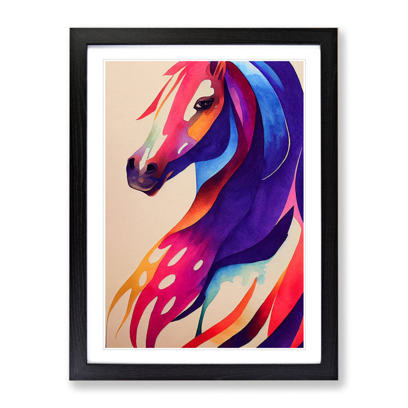 Watercolour Horse No.1 - Single Picture Frame Painting, Black, 64cm H x 46cm W x 2cm D