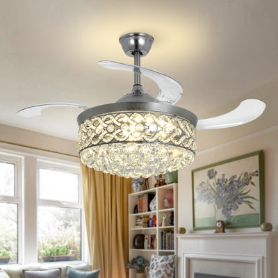 42'''' Retractable Crystal Chandelier Fan With Remote Control 3 Colour 3 Speed Change
