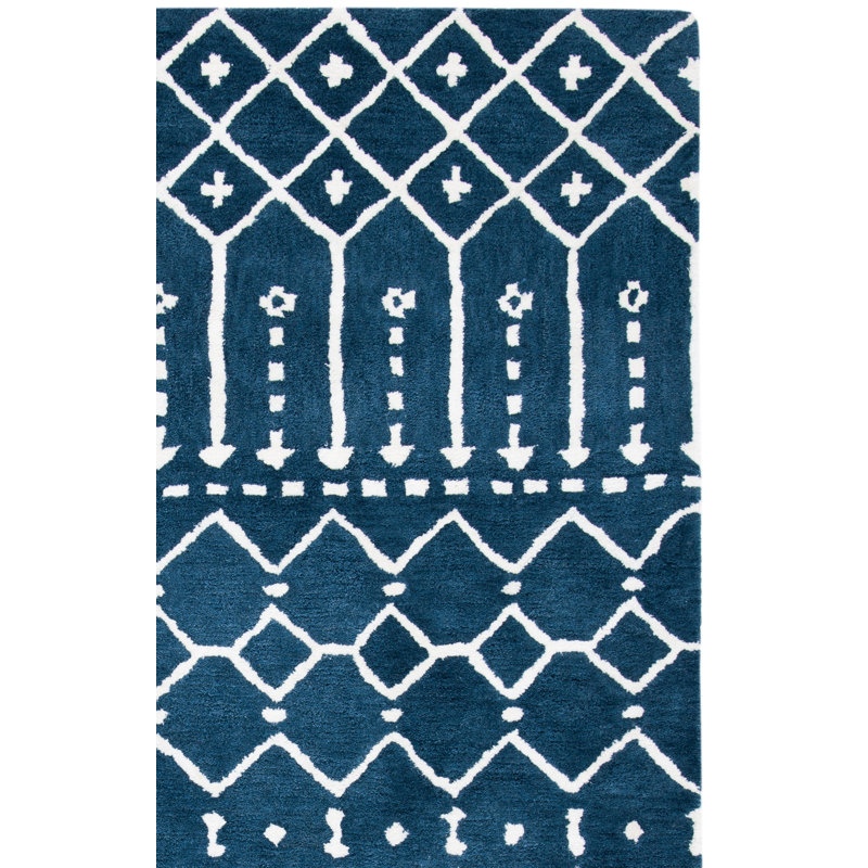 Tapis bleu marine en laine / viscose touffeté à la main Philo, Rectangle 10 pi x 14 pi