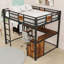 Lit mezzanine double avec bureau et tiroirs de rangement, tablettes