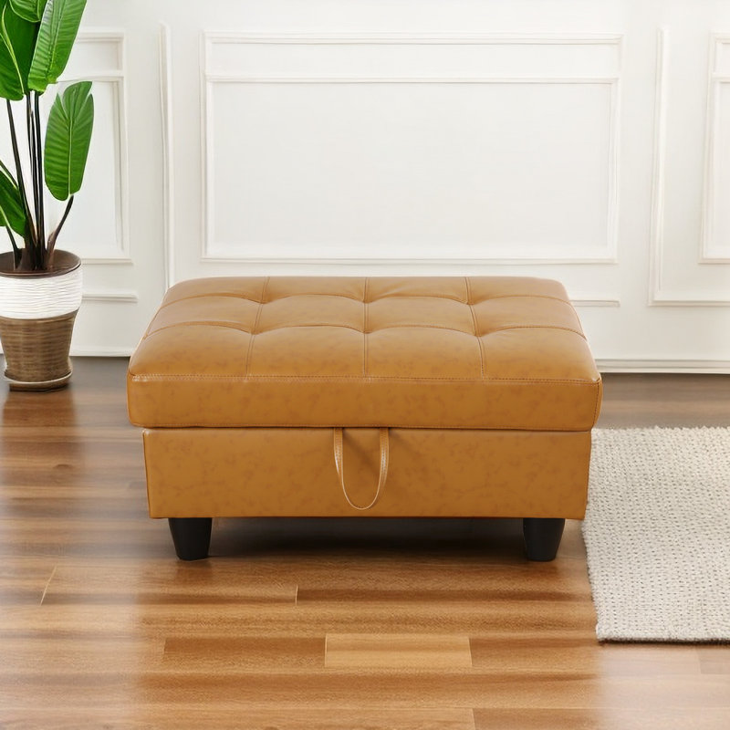 Faux Leather Upholstered Storage Bench, Ginger