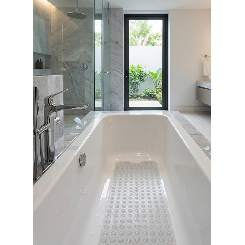 Extra Large Bathtub Mat, 39" x 15.5", Non-Slip Shower Mat for Bathroom, with Suction Cups, Machine Washable, Clear, Clear