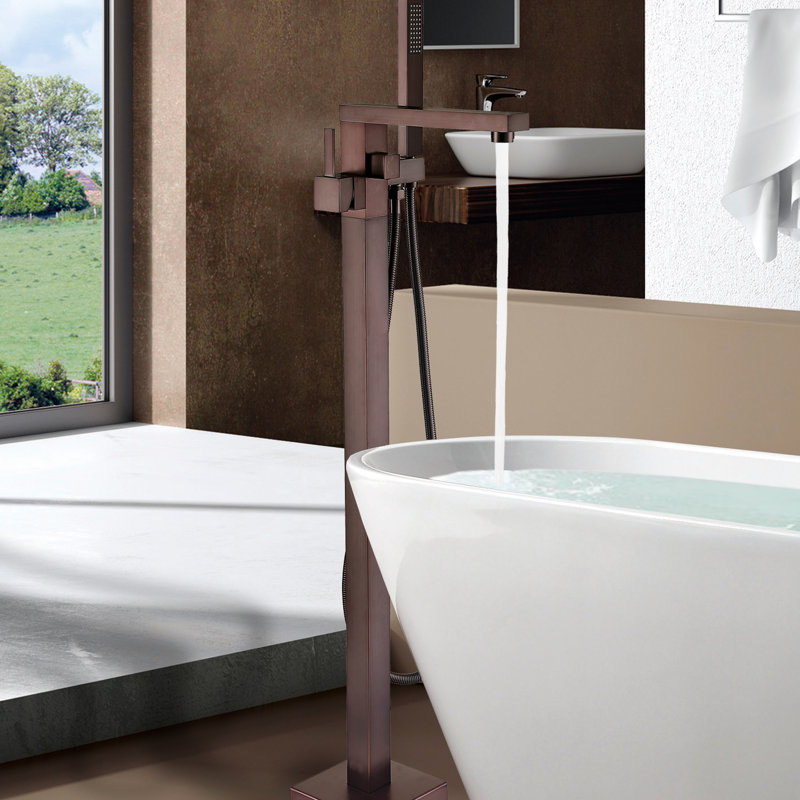 Robinet de baignoire autoportant en bronze avec douche à main - Grace huilée en métal