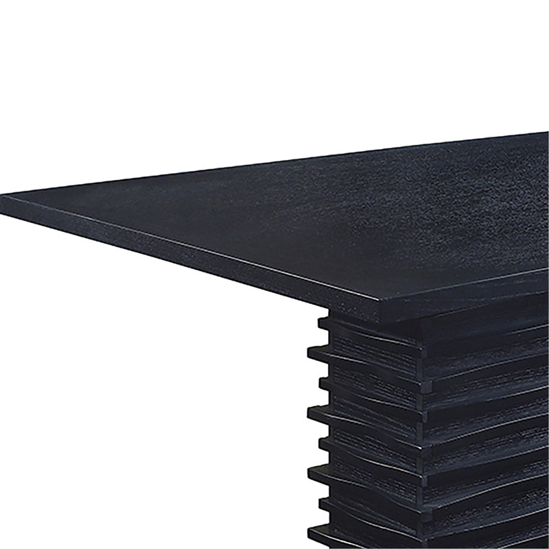 Table de salle à manger rectangulaire contemporaine noire avec piédestal distinctif de style pile, faite de bois pour la durabilité, 30h x 42w 64,35l pouces, conception accueillante de piédestal audacieux, fabriquée à partir de