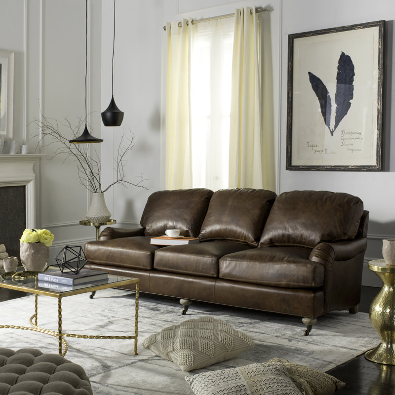 Rhys Upholstered 890'' Sofa, Brown Faux Leather