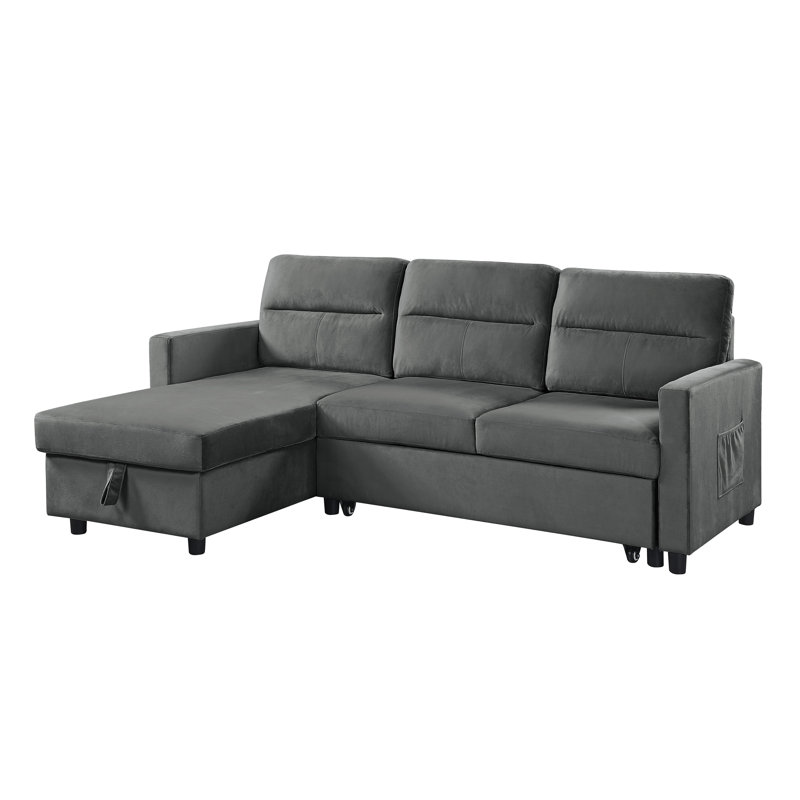Dawnette Upholstered L-Shaped Sectional Reversible, Dark Gray Velvet