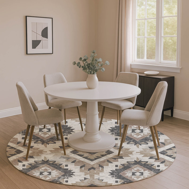 Tapis de qualité supérieure lavable à la machine Crestover AMF1878 Aztec, Rond 8 pi