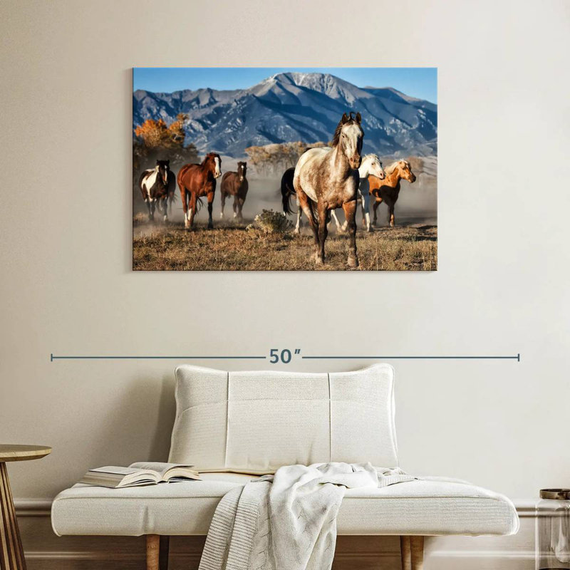 Brampt Running Horses With Mountain Backdrop, 26" H x 39" W