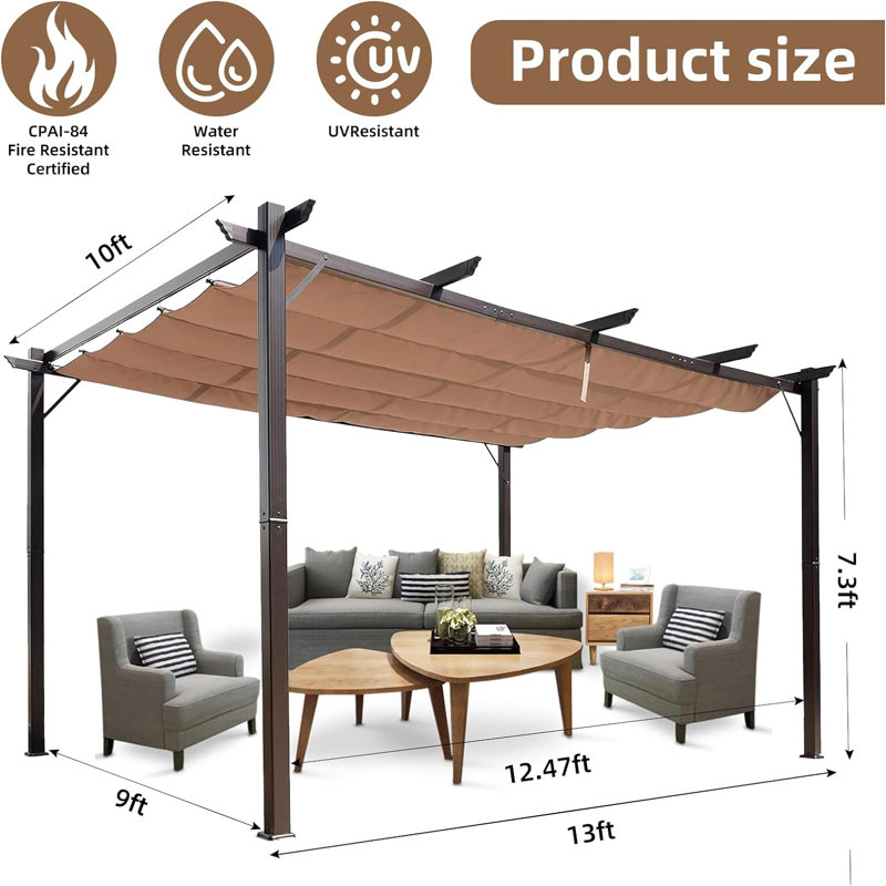 13 pi. L 11 pi. X P 11 pi. Pergola en aluminium avec auvent