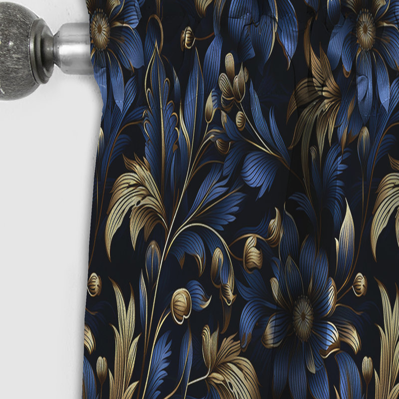 Gold And Blue Luxury Damask Serenade II - Damask Curtain - Blackout Curtain - 1 Panels, 52" W x 63" L