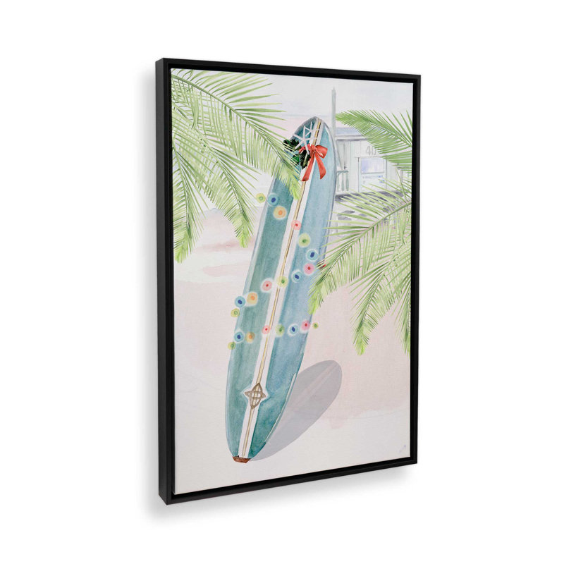 «Holiday Surfboard by the Sea», reproduction sur toile, Cadre flottant noir, H 36,75 po x l 24,75 po