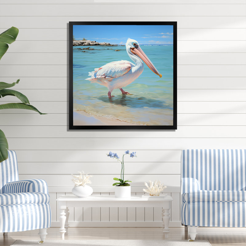 Art tropical sur toile de pélican tropical, Cadre simple noir, H 36 po x l 36 po x P 1,5 po