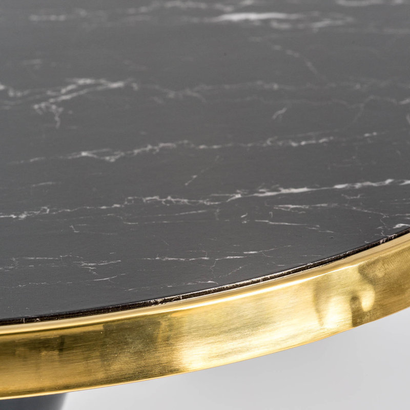 Than Black/Gold Synthetic Marble Bar Table , 77cm H X 70cm W X 70cm D