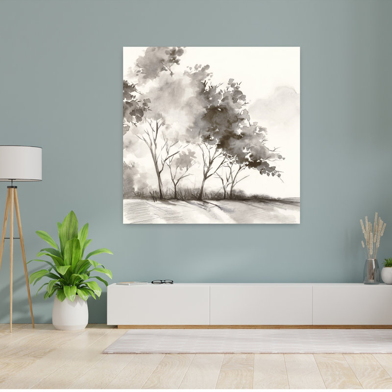 «Whispering Trees In Gentle Breeze», art contemporain mural, paysage abstrait, H 48 po x l 48 po