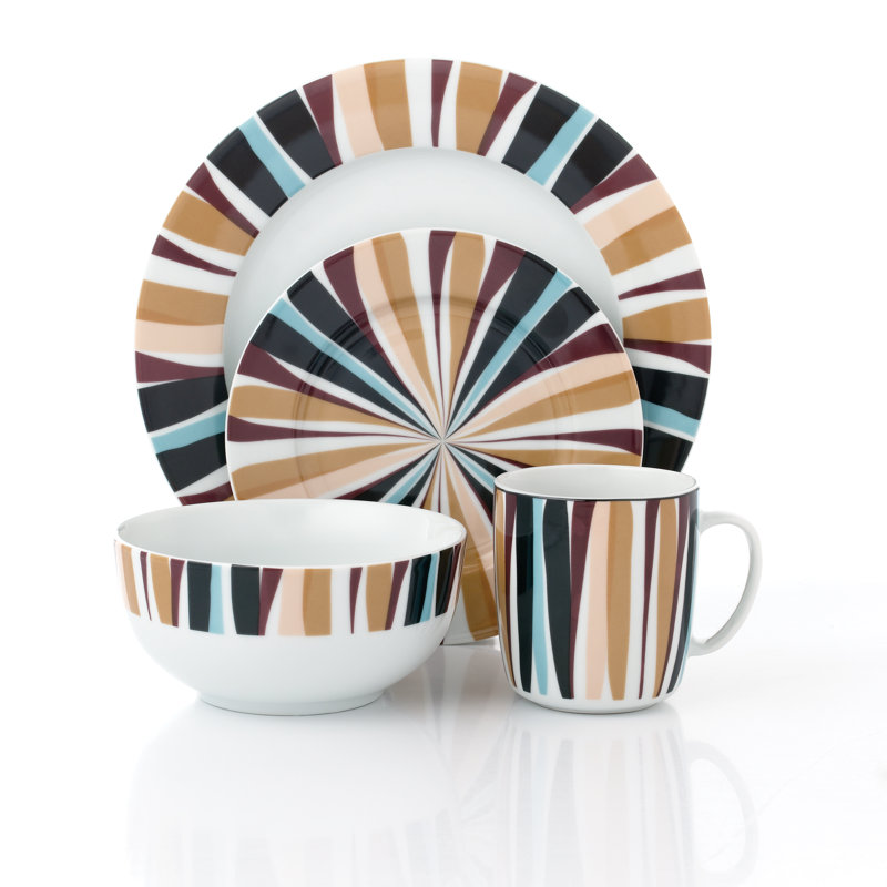 Savannah Noir 16 Piece Contemporary Porcelain Dinner Set