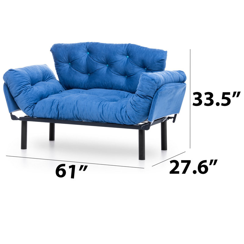 Canapé-lit à 2 places avec accoudoirs réglables à 5 niveaux, Bleu