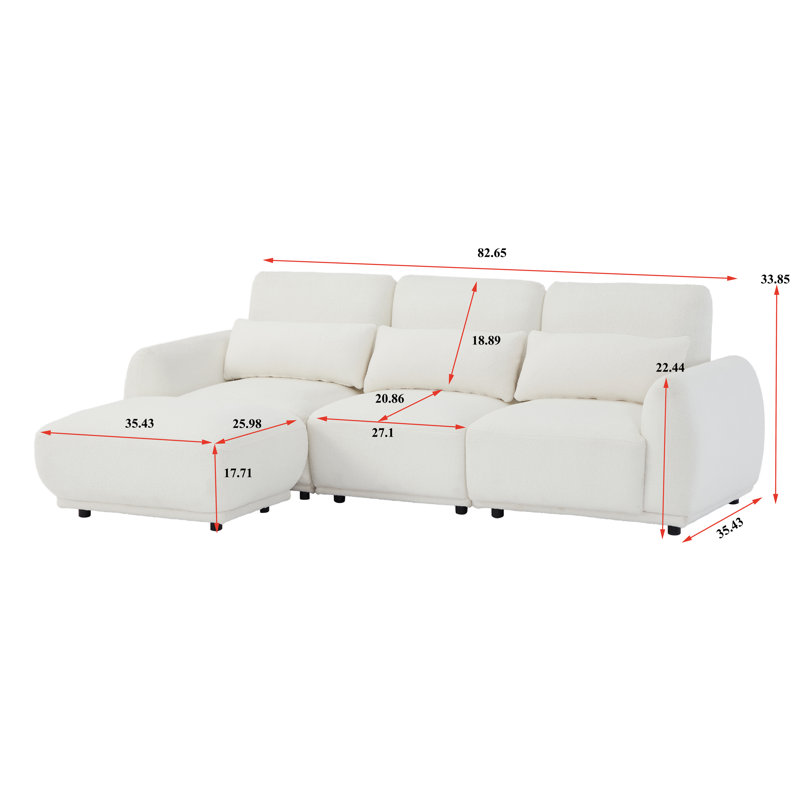Ballyrobert 4 - Piece Upholstered Sectional, White Wool