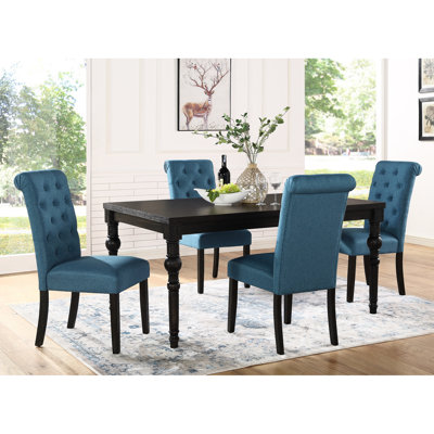 Salle à manger en bois massif foncé délavé avec 4 chaises, table rectangulaire pour chambre, style urbain et chaises, pièce