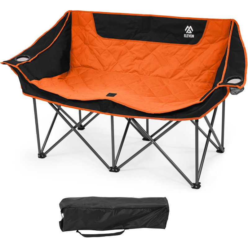 Camping Chair, Oversized Loveseat Double 2 Person Outdoor Chair With Arms, Cup Holder And Carry Bag, Heavy-Duty Collapsible Chair For Outside,Black/White