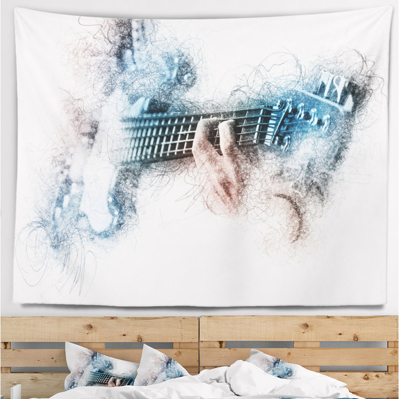 Tapisserie de polyester à l’aide d’un en aquarelle de guitare avec accessoires suspendus inclus, H 68 po x l 80 po