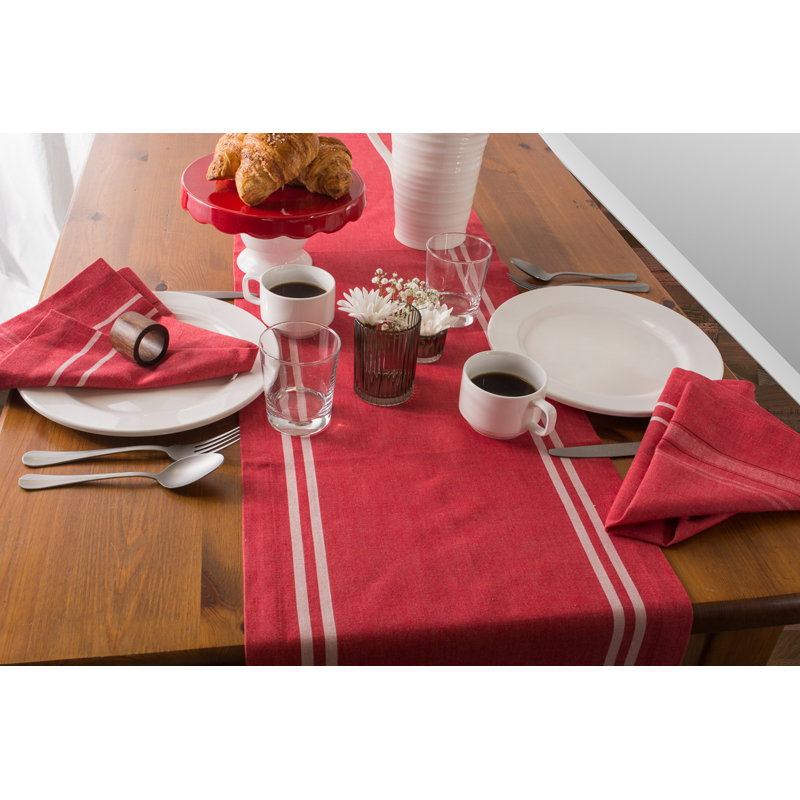 Shelton Striped 100% Cotton Table Runner, Tango Red, 14" W x 108" L