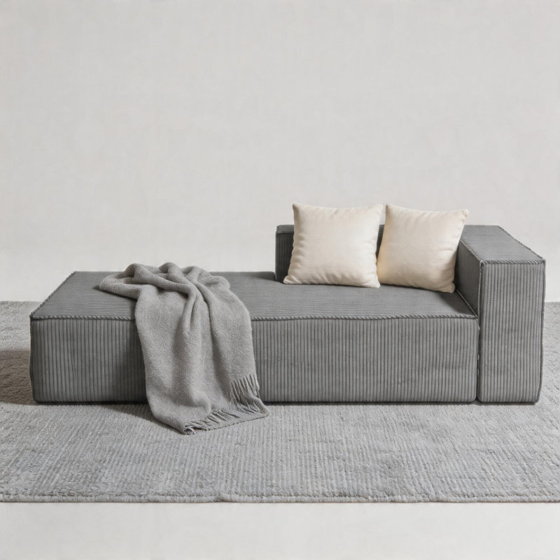 68" Luxury Chenille Compression Chaise Lounge No Assembly Required, Grey