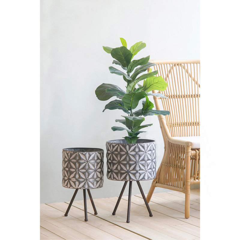 Ensemble de 2 pots à fleurs en métal / pot de fleurs rond gris galvanisé