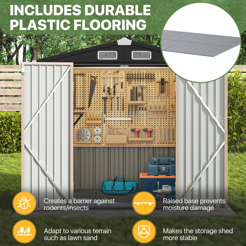 6X4 Ft. Outdoor Storage Shed With Floor And Double Doors, Brown
