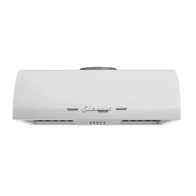 Hotte sous un meuble à conduit classique 24 pouces 500 CFM avec cloisons en acier inoxydable et éclairage Classic, Blanc
