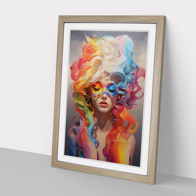XYZ-FRM-V1223-5396 Rainbow Contemporary - Single Picture Frame Print on Wood, 34cm H x 25cm W x 2cm D, Oak