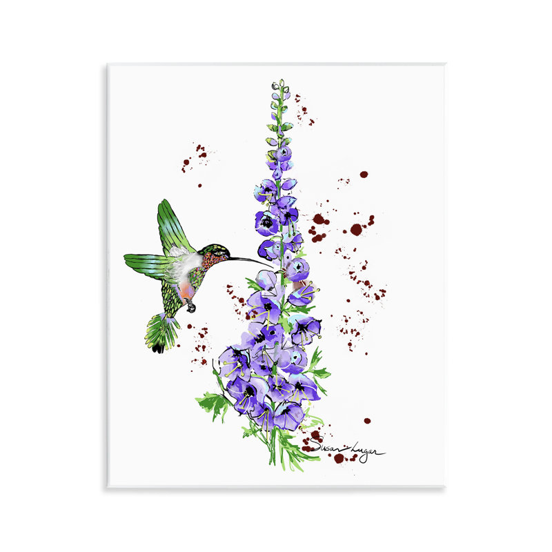Plaque murale Delphiniums et colibri, design par Susan Lugar