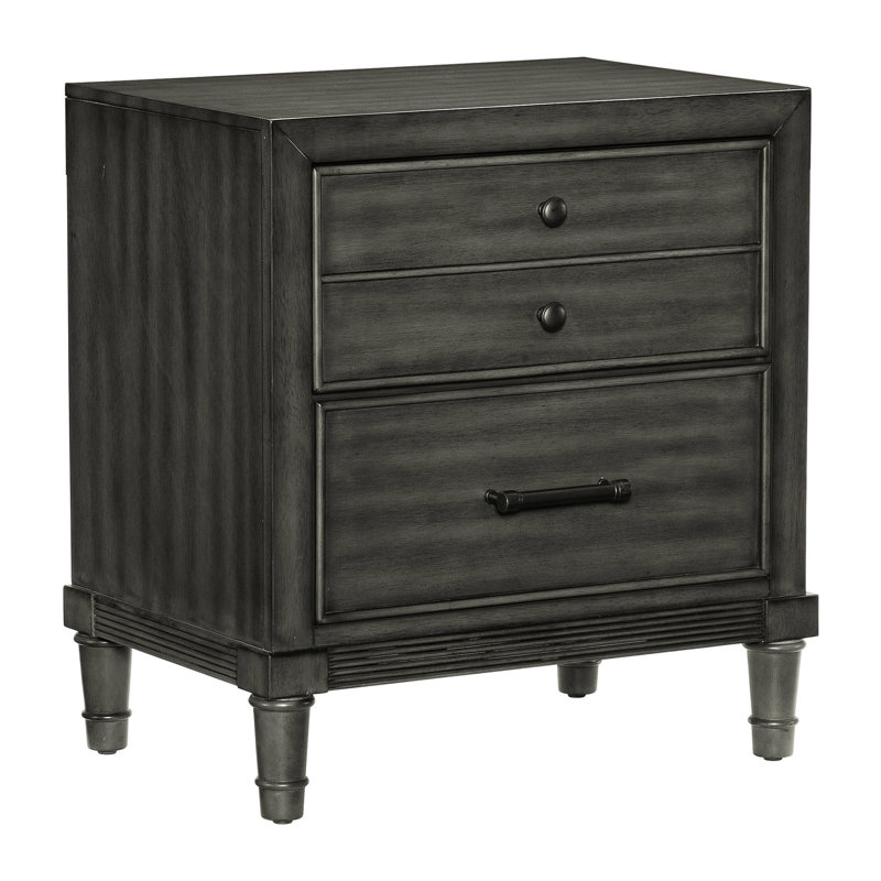 Table de chevet transitionnelle avec tiroirs coulissants gris pour la chambre à coucher - Option de style polyvalent