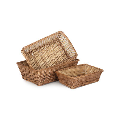 3 Piece Wicker Storage Basket Tray Set
