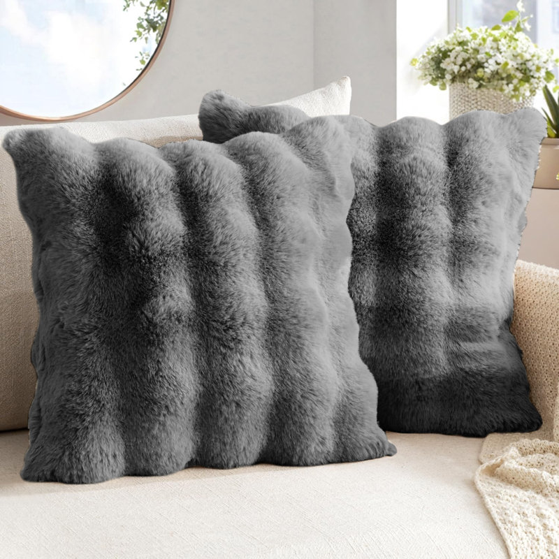 Luxury Supersoft  Faux Fur Cushion, Charcoal, 43x43cm