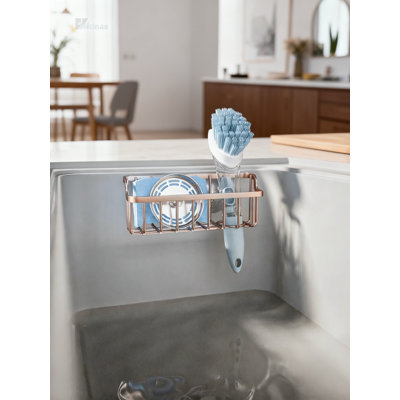 Stainless Steel Sponge Holder For Kitchen Sink, 2-In-1 Ladder Design With Brush Holder, 2 Installation Methods (Suction Cups & Adhesive Hook), Rustproof Sink Caddy Organizer For Quick Drying