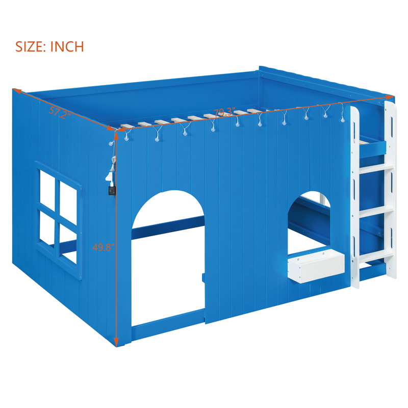 Lit mezzanine pleine grandeur pour enfants avec guirlande lumineuse à DEL, lit mezzanine pour mobilier de chambre d'enfant, bleu Klein