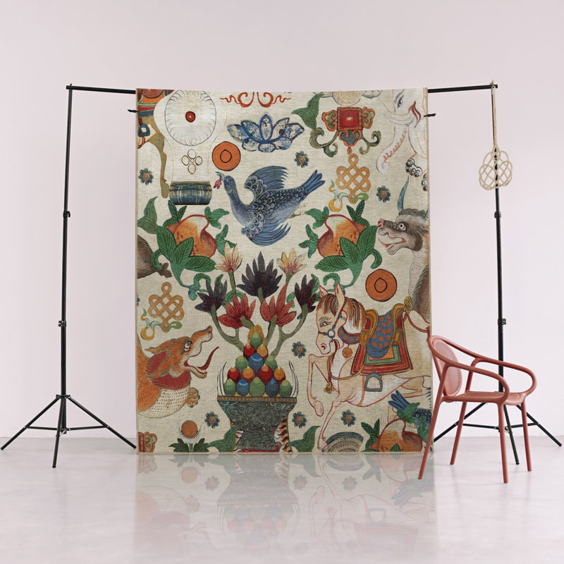 Tapis décoratif moderne à motif clair de dragon, d'éléphant et de cheval, Rectangle 3 pi 3 po x 6 pi 7 po