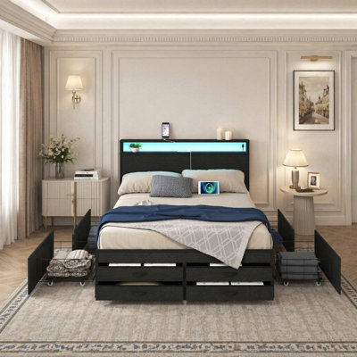 Bed Frame with 8 Storage Drawers