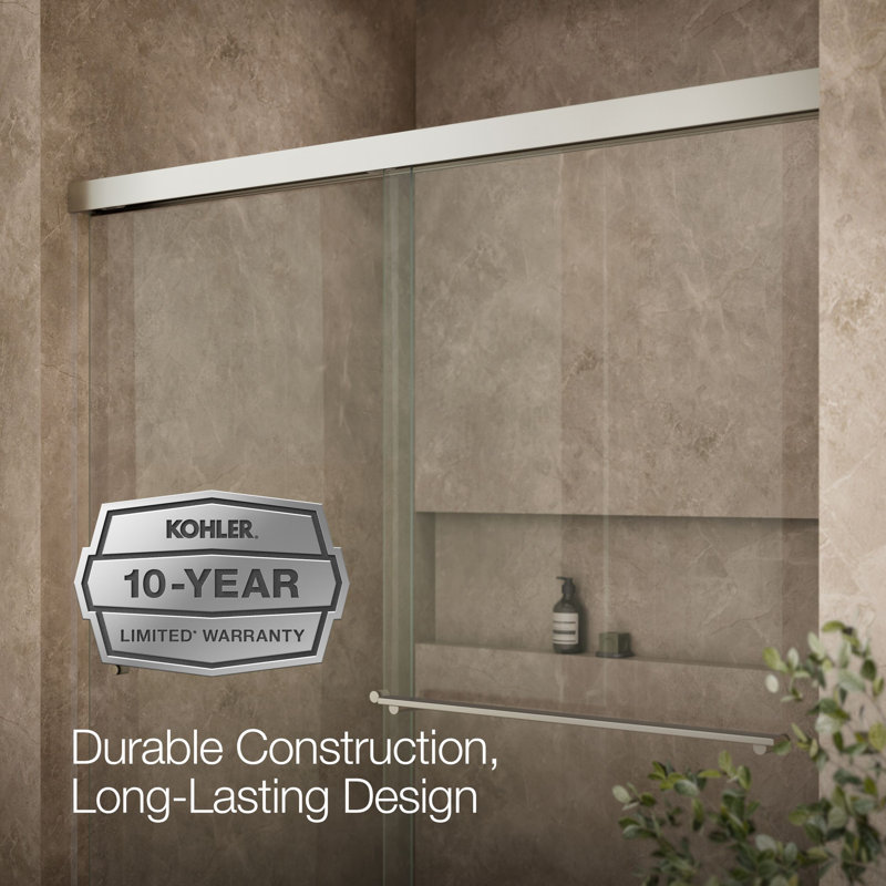 Revel 59.63" x 70" Double Sliding Shower Door with CleanCoat® Technology, Crystal Clear, Anodized Brushed Nickel