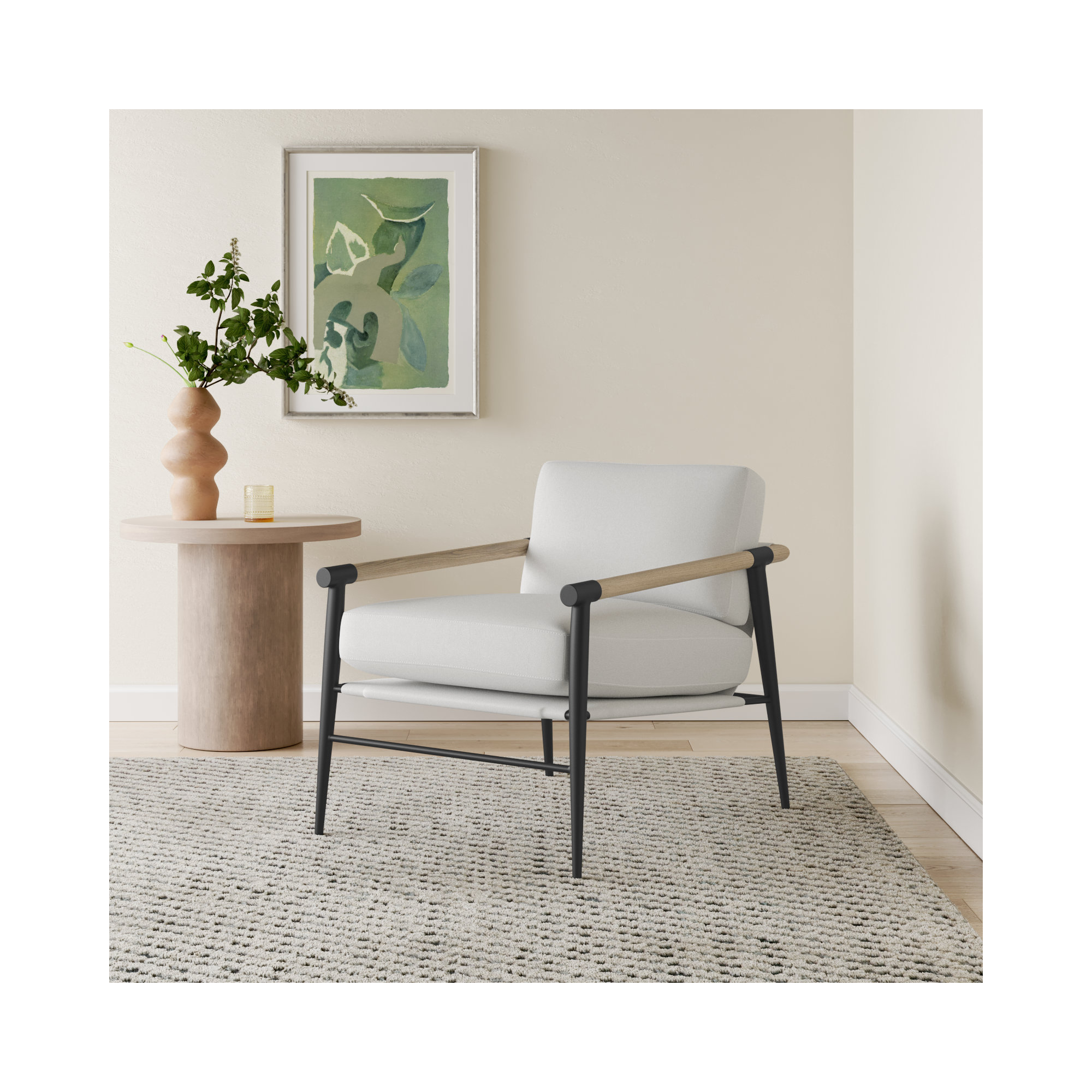 Sorine 32.25" Wide Polyester Armchair, Ivory