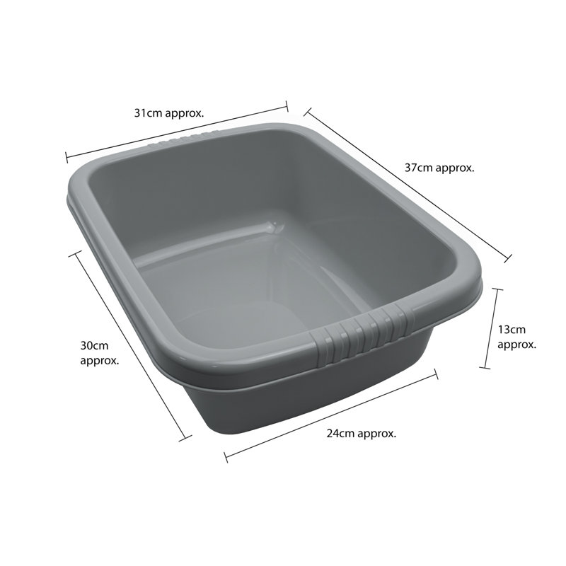 JVL Plastic Dish Drainer, Rectangular Washing Up Bowl & Soap Dispenser Dish Brush Kitchen Bundle, Grey