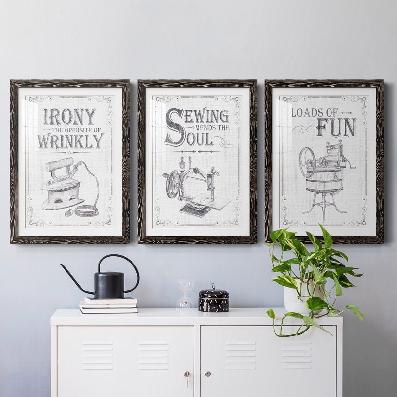 Laundry Laundry II - ensemble de 3 reproductions de cadres photo, H 24 po x l 54 po x P 1,5 po, Noir