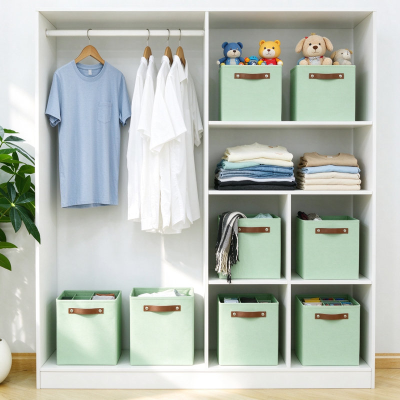 Bacs de rangement avec étiquettes, ensemble de rangement en tissu pliable avec poignées en polyuréthane pour tablettes, placards, chambres à coucher et bureaux, conception pliable peu encombrante