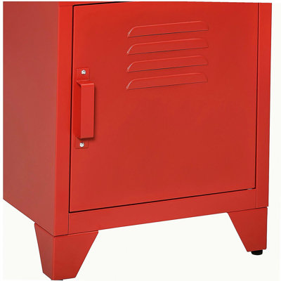 Table de bout industrielle de salon, table d'appoint de salon avec porte de style casier et tablette réglable, rouge