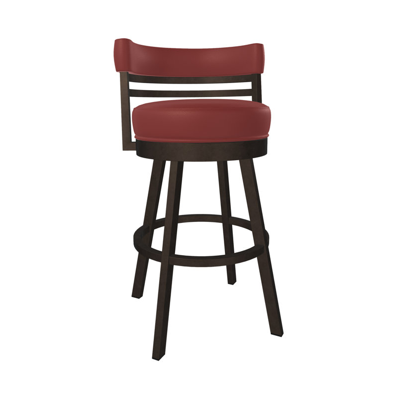 Tabouret de bar et de comptoir Aureliana, Tabouret de comptoir (siège d'une hauteur de 26 p, Similicuir rouge, Brun foncé