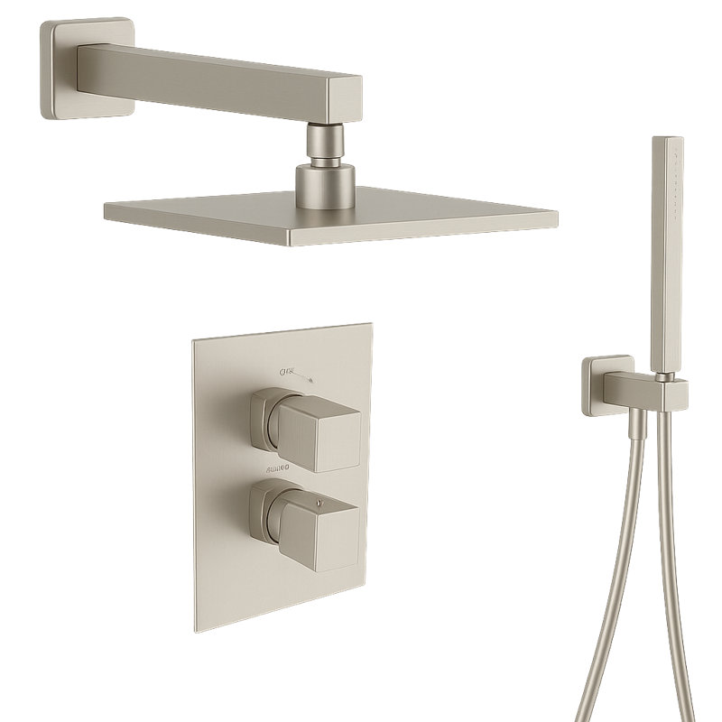 Abruzzo Thermostatic Shower System with 2-Way Diverter, 8-Inch Rain Shower Head and Wall Mounted Hand Shower, Valve Included