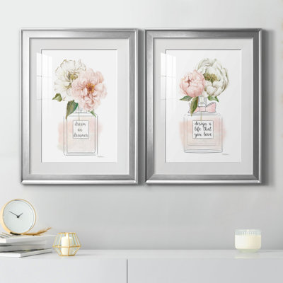 Parfum floral I - Estampe botanique vintage, encadrée sous verre acrylique, lot de 2, décoration murale pour salon et salle à manger
